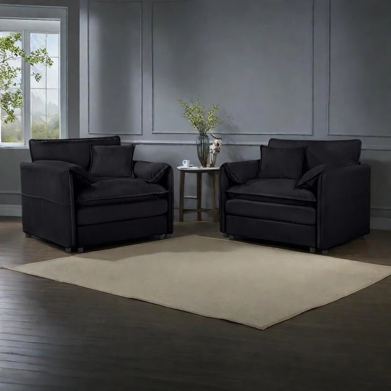 Ensemble de 2 fauteuils d'appoint en chenille, avec larges accoudoirs et sièges profonds de 76 cm (capacité de 363 kg)