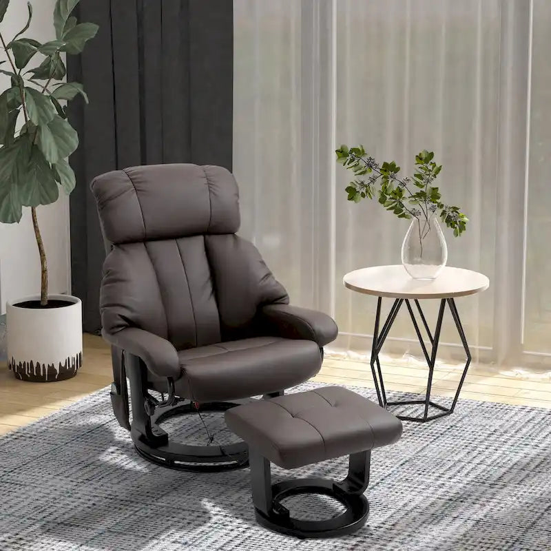 360 Swivel Massage Recliner Chair PU Leather Lounge Chair with 145 Recline, Footrest, Remote Control and Side Pocket