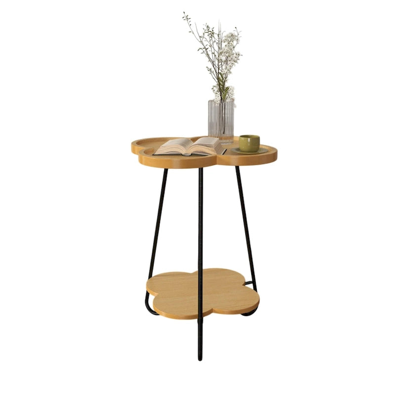 Table basse à double couche créative en forme de pétale, table d'appoint ronde avec espace de rangement multifonctionnel, pour salon