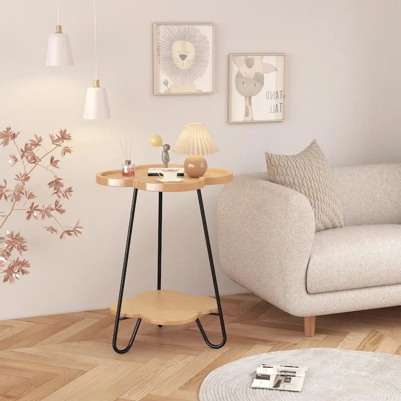 Table basse à double couche créative en forme de pétale, table d'appoint ronde avec espace de rangement multifonctionnel, pour salon