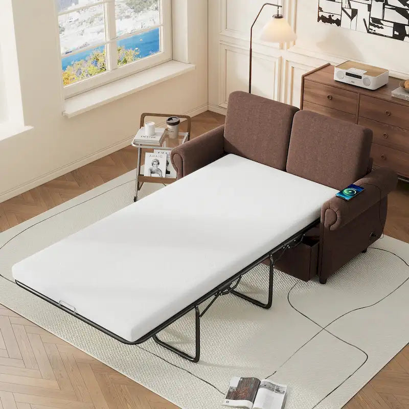 Canapé-lit gigogne de 147 cm avec matelas en mousse à mémoire de forme simple, deux ports de chargement USB