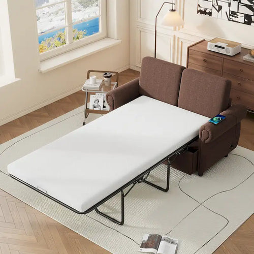 Canapé-lit gigogne de 147 cm avec matelas en mousse à mémoire de forme simple, deux ports de chargement USB