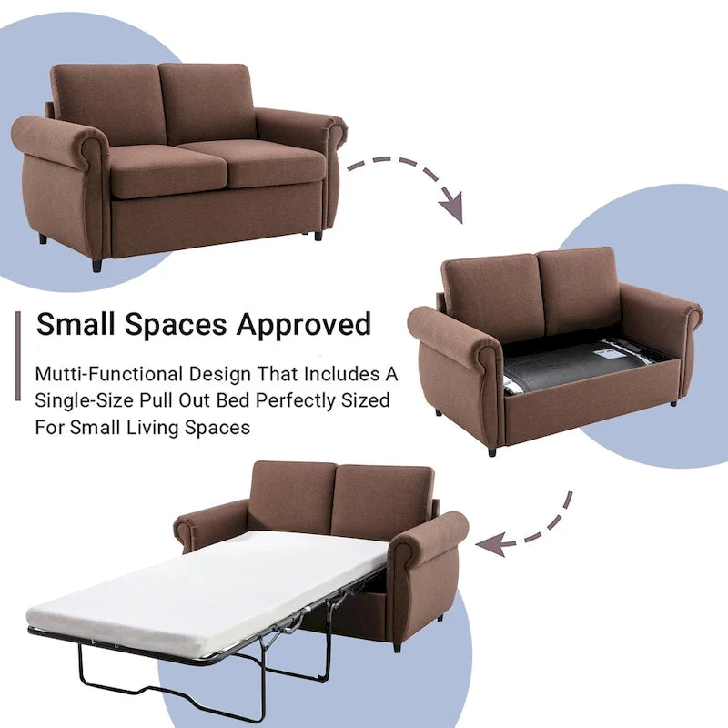 Canapé-lit gigogne de 147 cm avec matelas en mousse à mémoire de forme simple, deux ports de chargement USB
