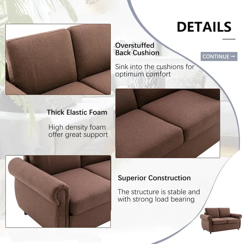 Canapé-lit gigogne de 147 cm avec matelas en mousse à mémoire de forme simple, deux ports de chargement USB
