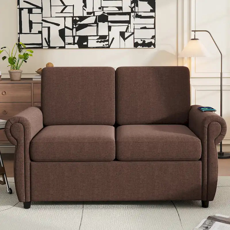 Canapé-lit gigogne de 147 cm avec matelas en mousse à mémoire de forme simple, deux ports de chargement USB