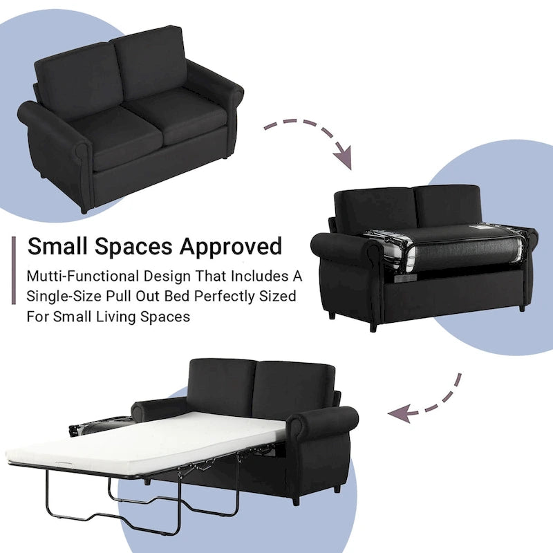 Canapé-lit gigogne de 147 cm avec matelas en mousse à mémoire de forme simple, deux ports de chargement USB