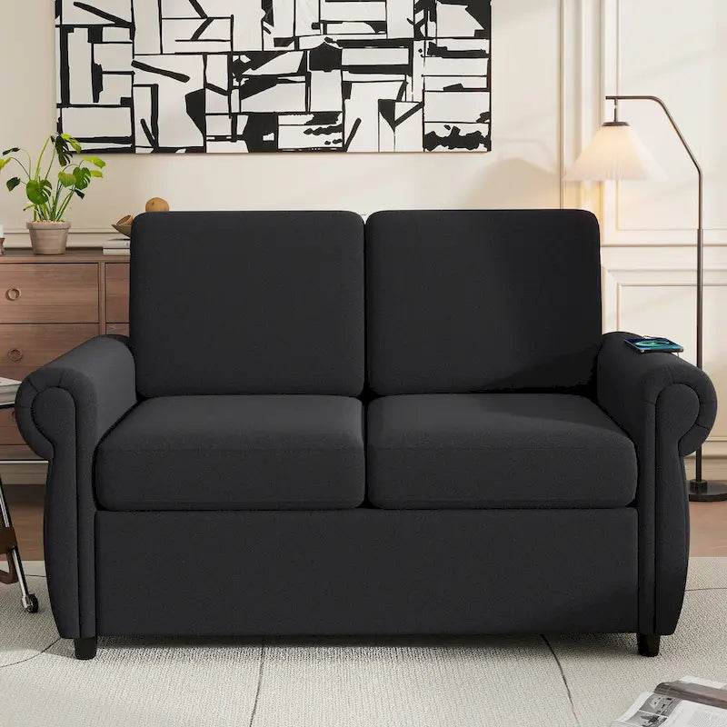 Canapé-lit gigogne de 147 cm avec matelas en mousse à mémoire de forme simple, deux ports de chargement USB