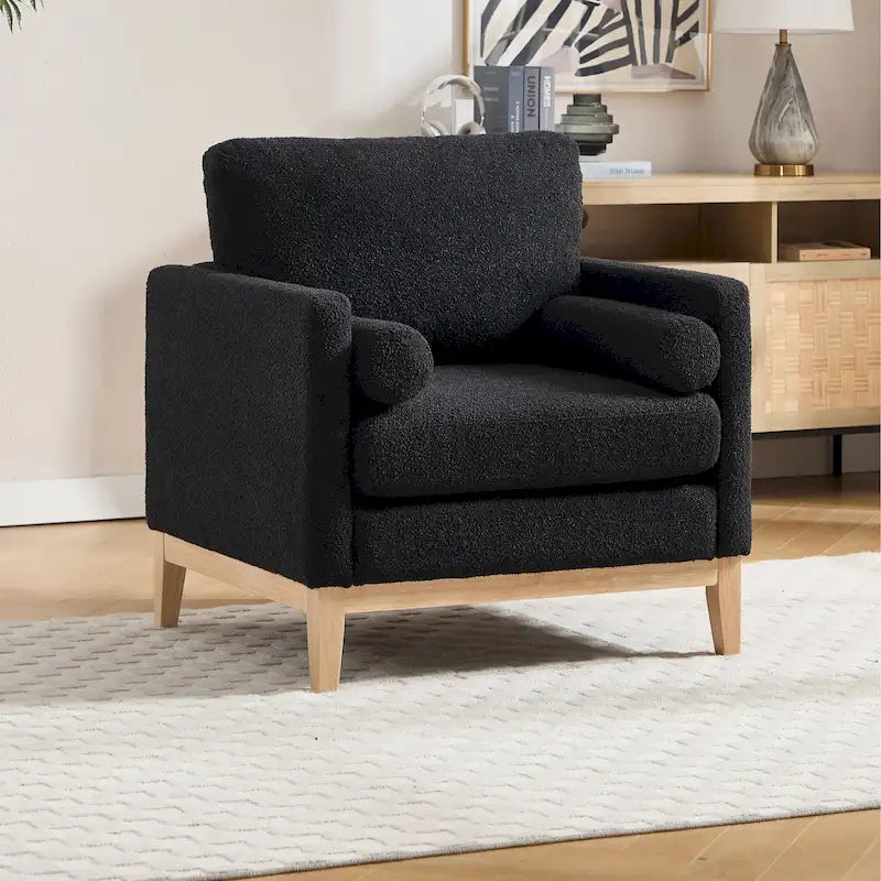 Fauteuil de lecture moderne de 35,4 W, fauteuil d'appoint rembourré avec oreillers et pieds en bois