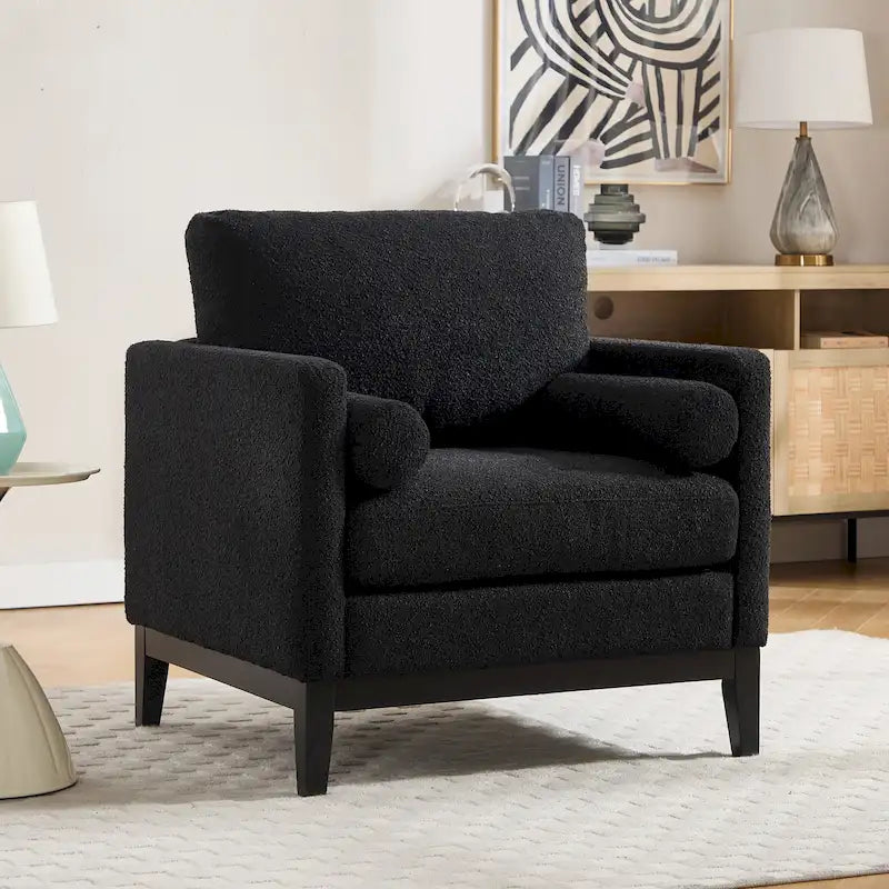 Fauteuil de lecture moderne de 35,4 W, fauteuil d'appoint rembourré avec oreillers et pieds en bois