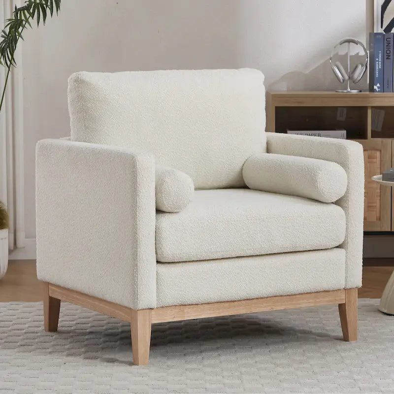 Fauteuil de lecture moderne de 35,4 W, fauteuil d'appoint rembourré avec oreillers et pieds en bois