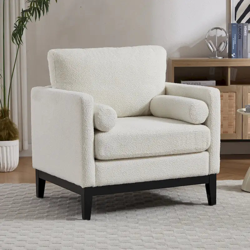 Fauteuil de lecture moderne de 35,4 W, fauteuil d'appoint rembourré avec oreillers et pieds en bois