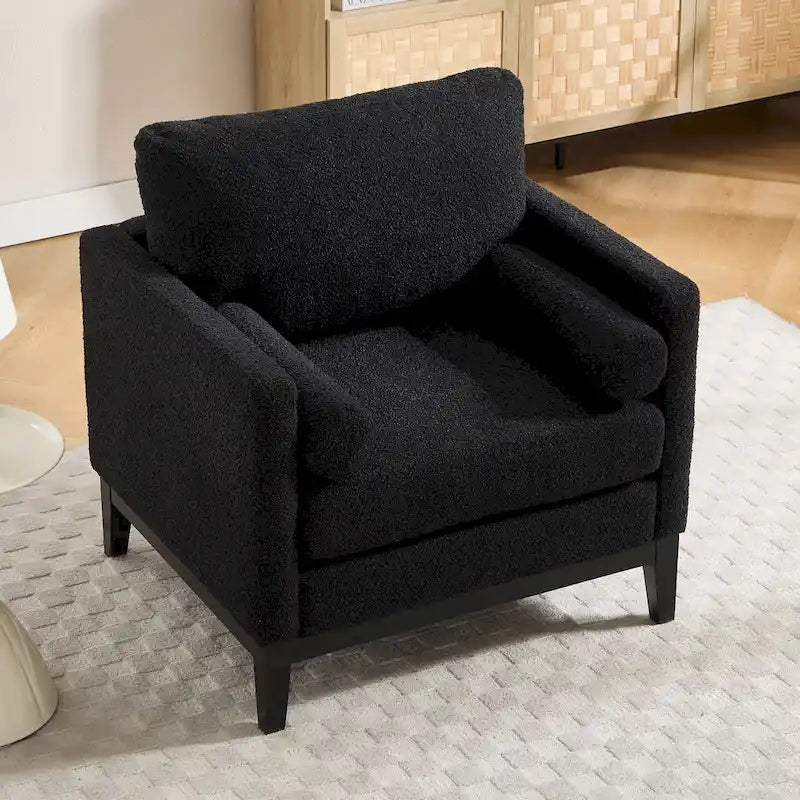 Fauteuil de lecture moderne de 35,4 W, fauteuil d'appoint rembourré avec oreillers et pieds en bois