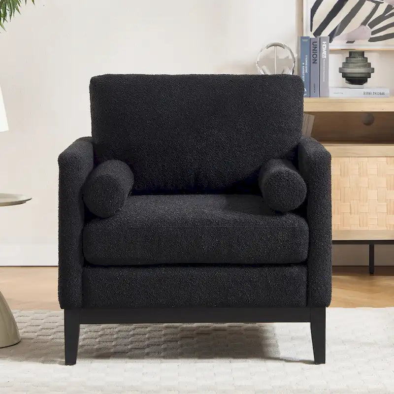 Fauteuil de lecture moderne de 35,4 W, fauteuil d'appoint rembourré avec oreillers et pieds en bois