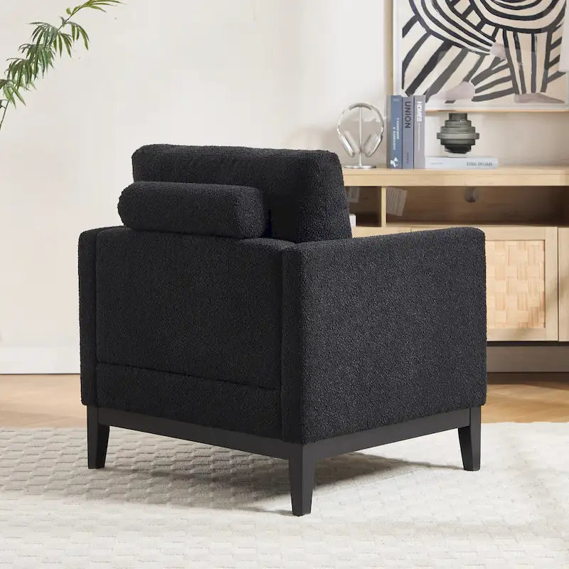 Fauteuil de lecture moderne de 35,4 W, fauteuil d'appoint rembourré avec oreillers et pieds en bois