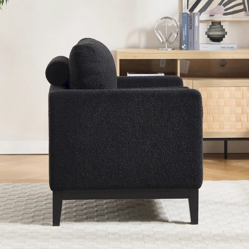 Fauteuil de lecture moderne de 35,4 W, fauteuil d'appoint rembourré avec oreillers et pieds en bois