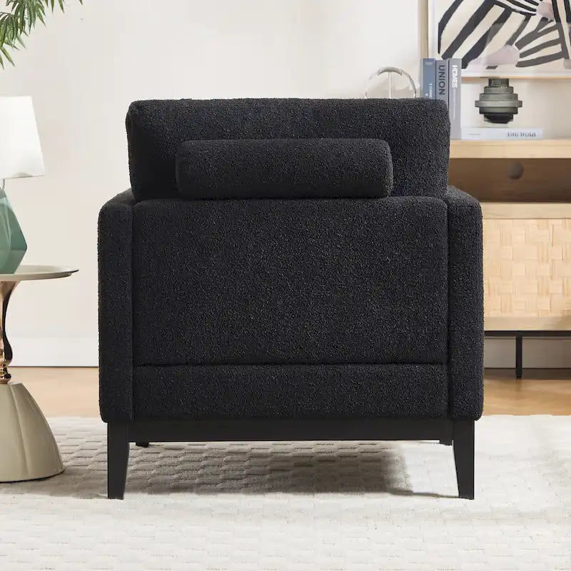 Fauteuil de lecture moderne de 35,4 W, fauteuil d'appoint rembourré avec oreillers et pieds en bois