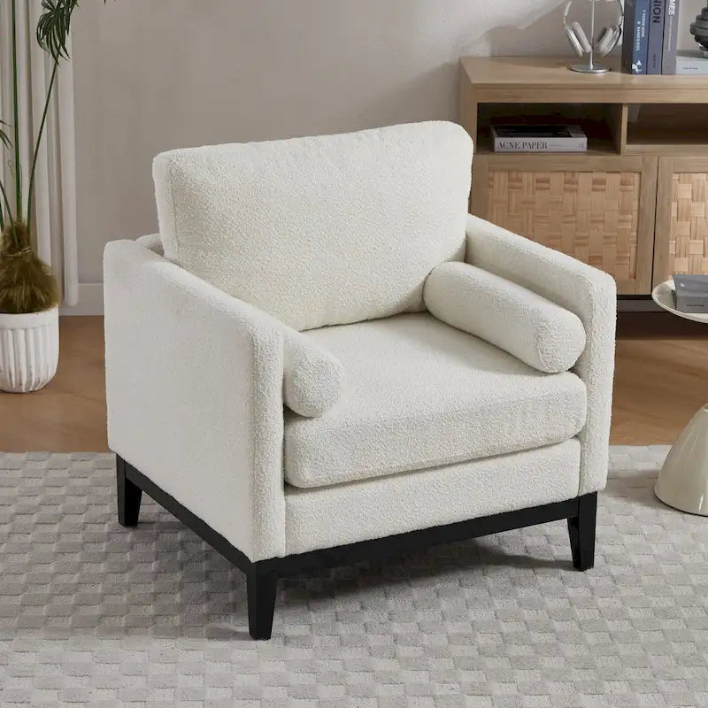Fauteuil de lecture moderne de 35,4 W, fauteuil d'appoint rembourré avec oreillers et pieds en bois