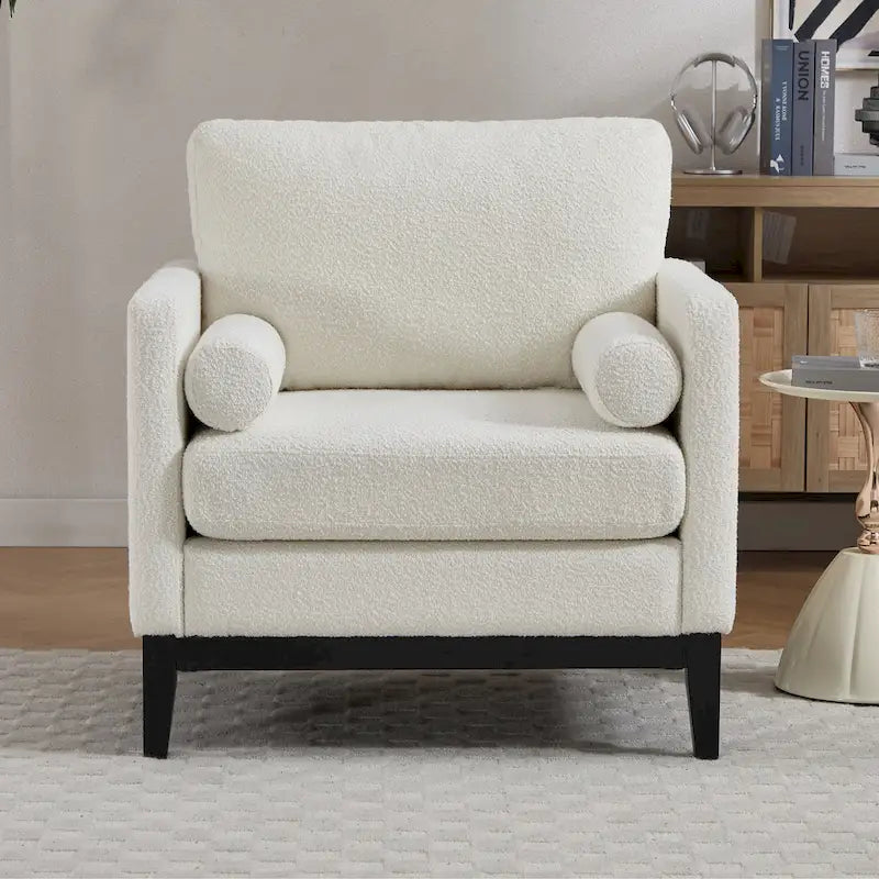 Fauteuil de lecture moderne de 35,4 W, fauteuil d'appoint rembourré avec oreillers et pieds en bois
