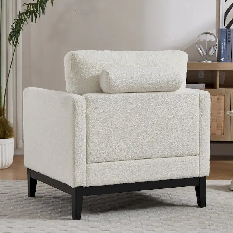 Fauteuil de lecture moderne de 35,4 W, fauteuil d'appoint rembourré avec oreillers et pieds en bois