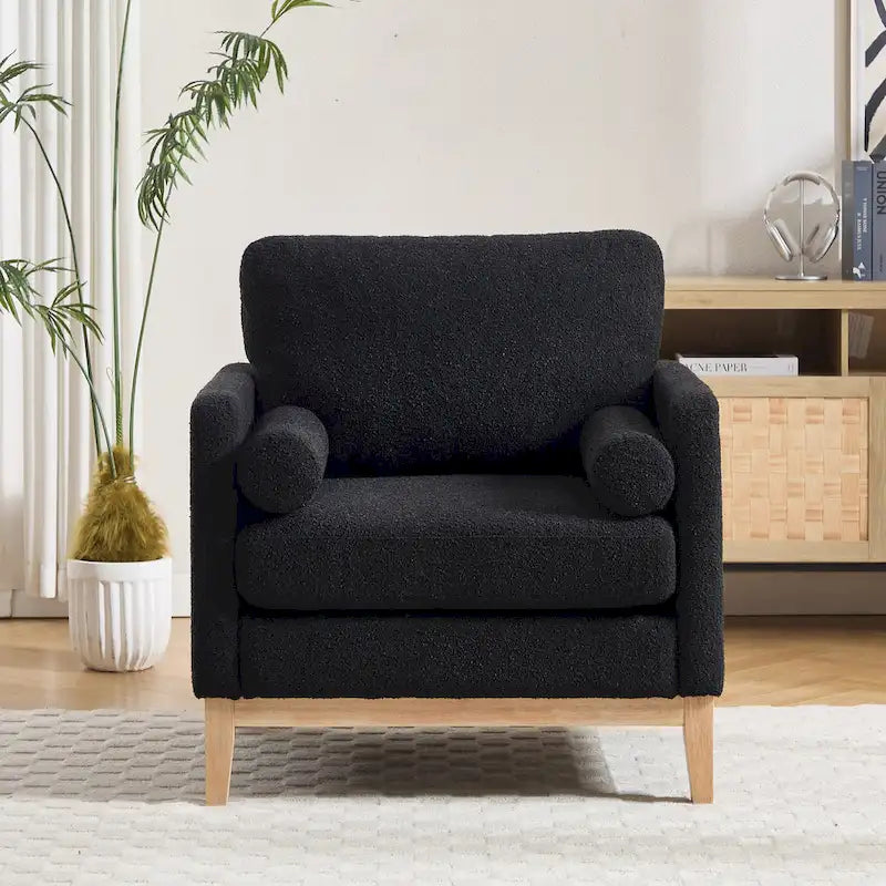Fauteuil de lecture moderne de 35,4 W, fauteuil d'appoint rembourré avec oreillers et pieds en bois