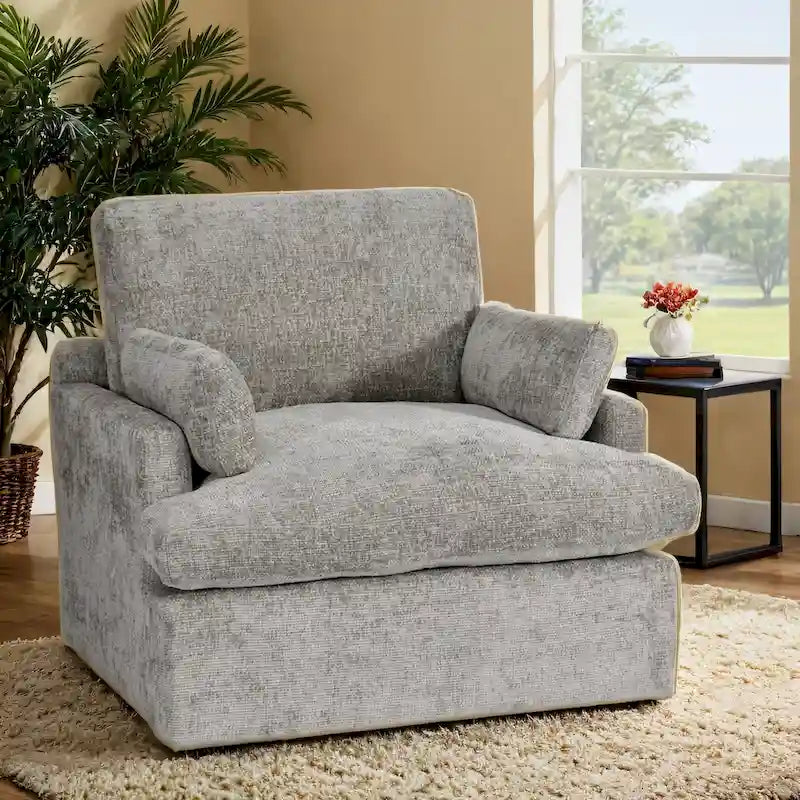 Fauteuil une place et demie en chenille, grand format, largeur 105,4 cm, garnissage en duvet