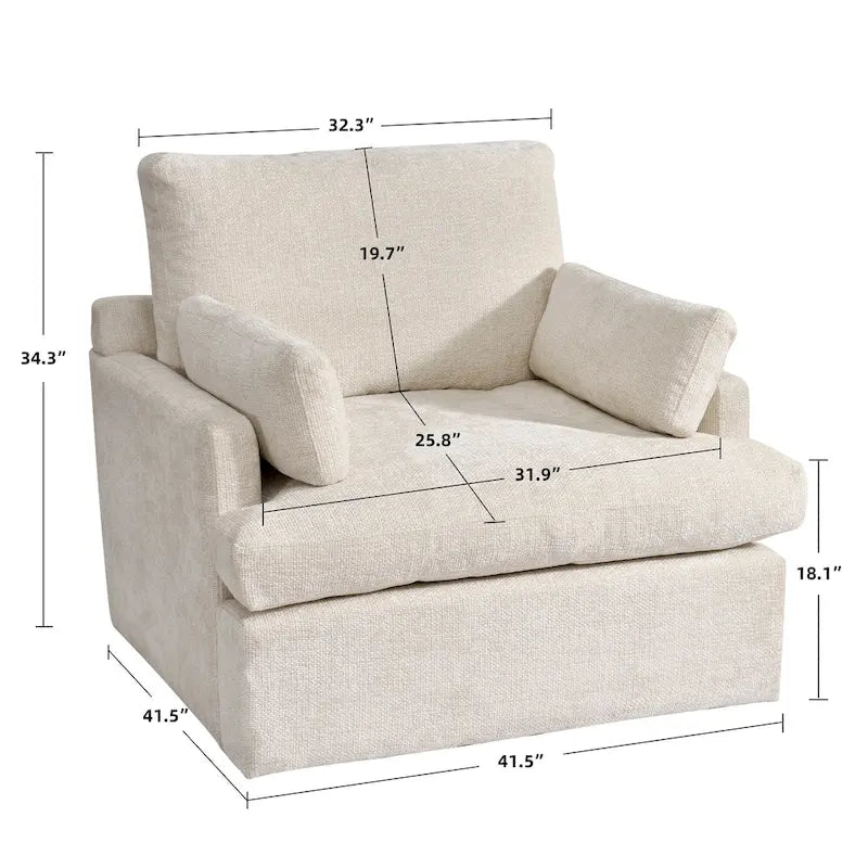 Fauteuil une place et demie en chenille, grand format, largeur 105,4 cm, garnissage en duvet