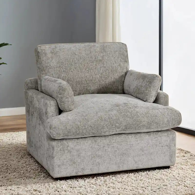Fauteuil une place et demie en chenille, grand format, largeur 105,4 cm, garnissage en duvet