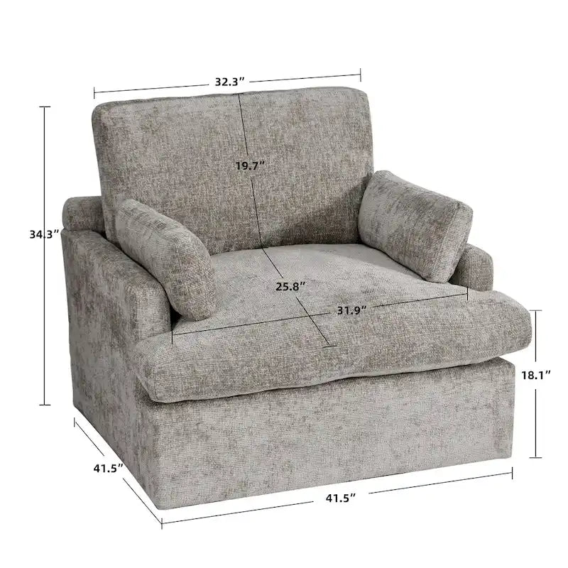 Fauteuil une place et demie en chenille, grand format, largeur 105,4 cm, garnissage en duvet