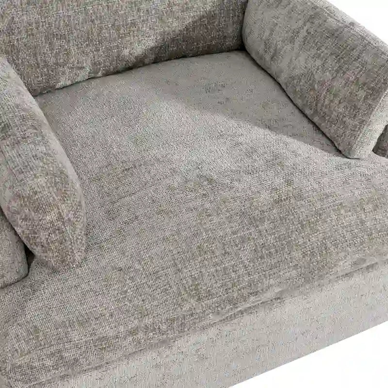 Fauteuil une place et demie en chenille, grand format, largeur 105,4 cm, garnissage en duvet