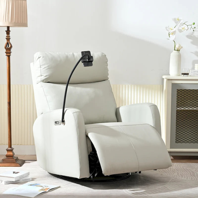 Fauteuil inclinable électrique avec pivotement à 270°, ports USB et repose-pieds réglable pour salon et chambre de bébé