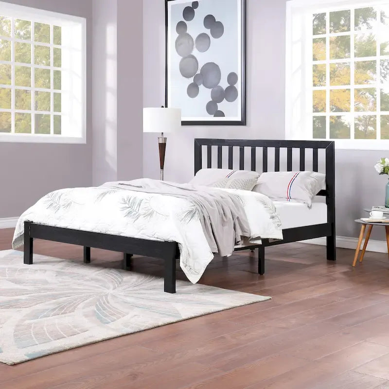 Lit plateforme deux places en bois d'acacia, style ferme moderne