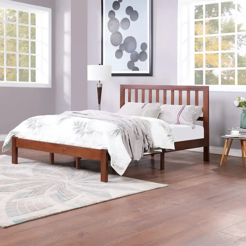 Lit plateforme deux places en bois d'acacia, style ferme moderne