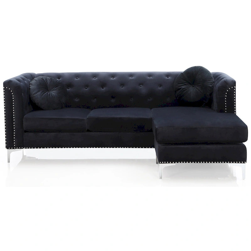 Sectionnel capitonné en velours de 83 po avec 2 coussins décoratifs – 83L x 58W x 31H