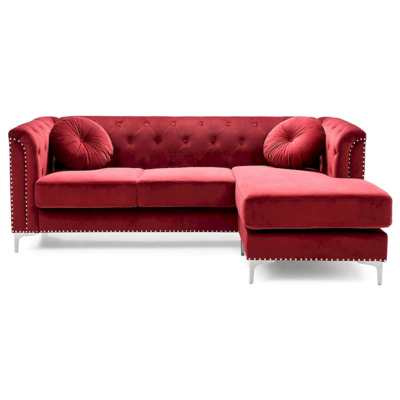 Sectionnel capitonné en velours de 83 po avec 2 coussins décoratifs – 83L x 58W x 31H