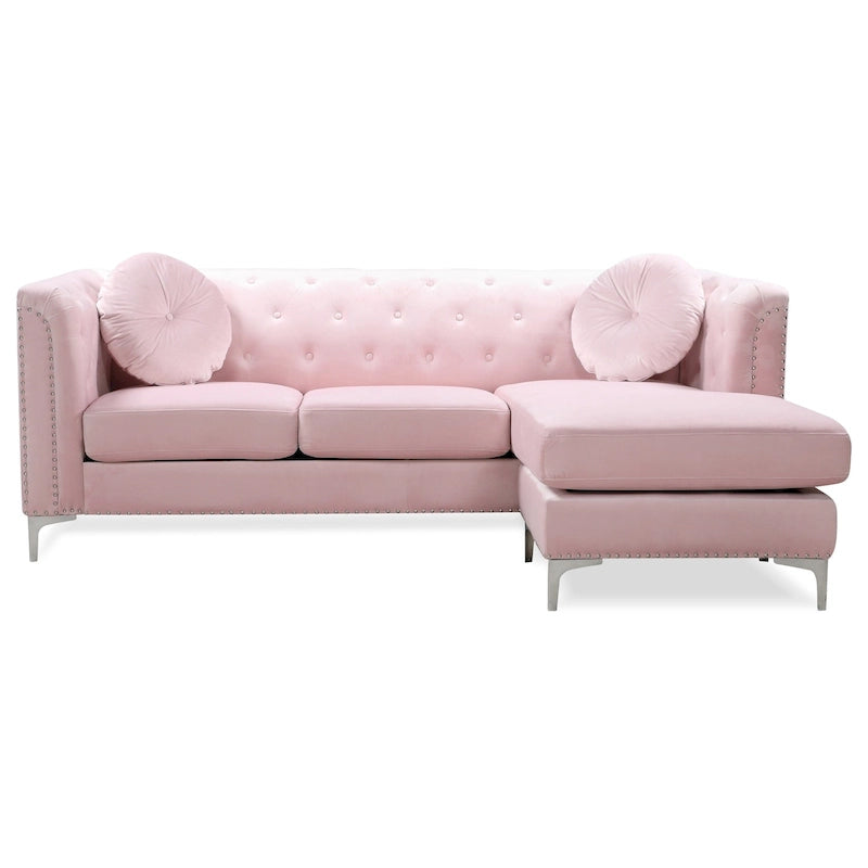 Sectionnel capitonné en velours de 83 po avec 2 coussins décoratifs – 83L x 58W x 31H