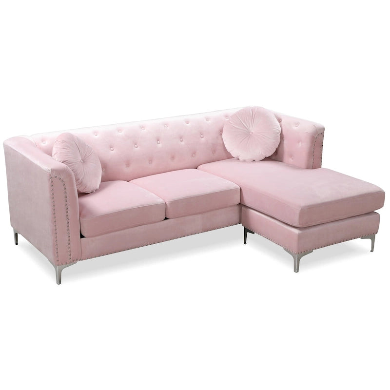 Sectionnel capitonné en velours de 83 po avec 2 coussins décoratifs – 83L x 58W x 31H