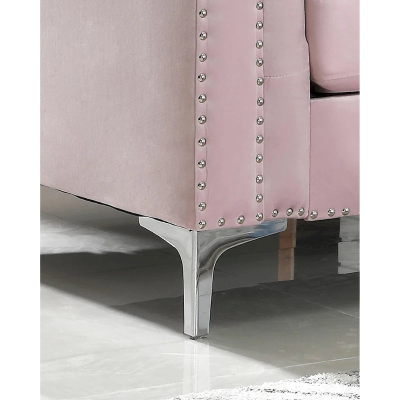 Sectionnel capitonné en velours de 83 po avec 2 coussins décoratifs – 83L x 58W x 31H