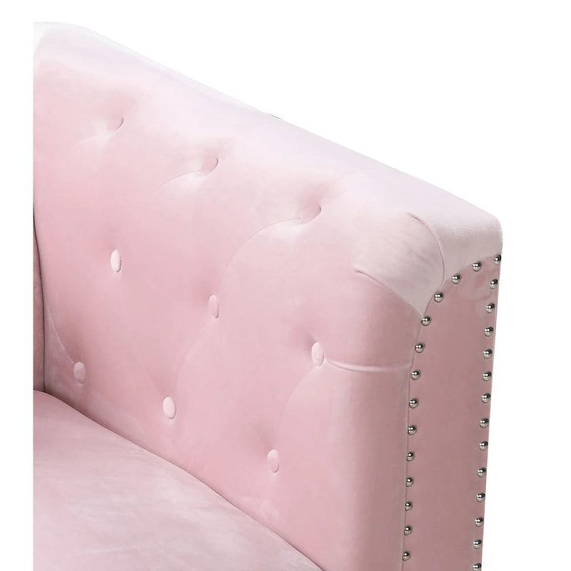Sectionnel capitonné en velours de 83 po avec 2 coussins décoratifs – 83L x 58W x 31H