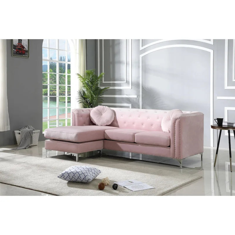 Sectionnel capitonné en velours de 83 po avec 2 coussins décoratifs – 83L x 58W x 31H