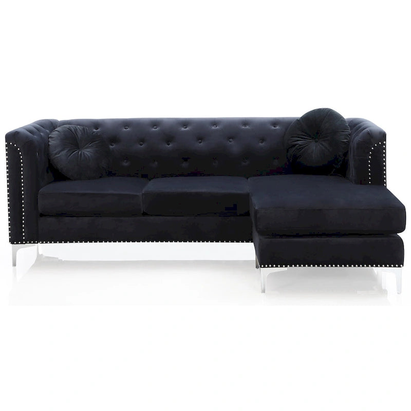 Sectionnel capitonné en velours de 83 po avec 2 coussins décoratifs – 83L x 58W x 31H