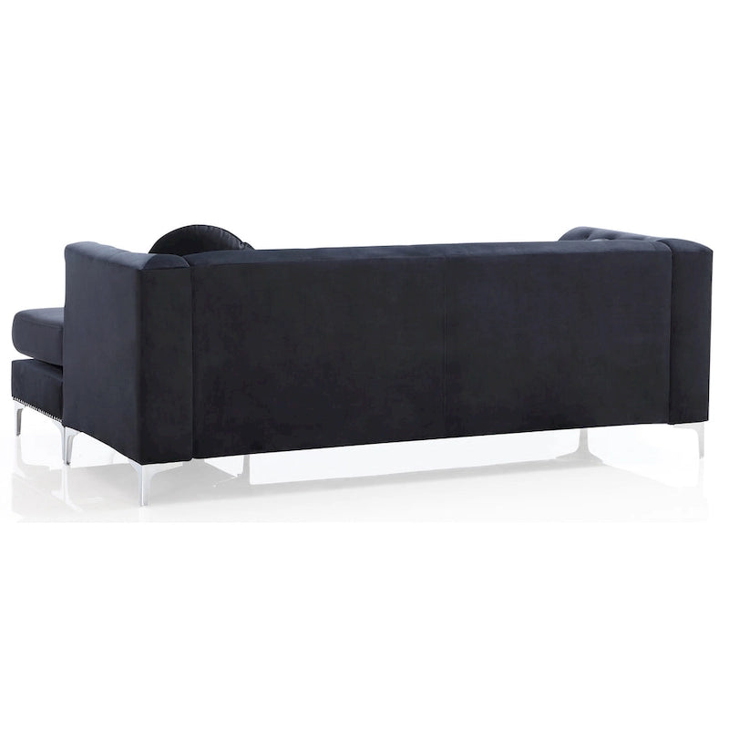 Sectionnel capitonné en velours de 83 po avec 2 coussins décoratifs – 83L x 58W x 31H
