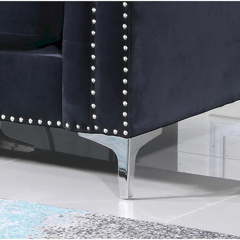 Sectionnel capitonné en velours de 83 po avec 2 coussins décoratifs – 83L x 58W x 31H