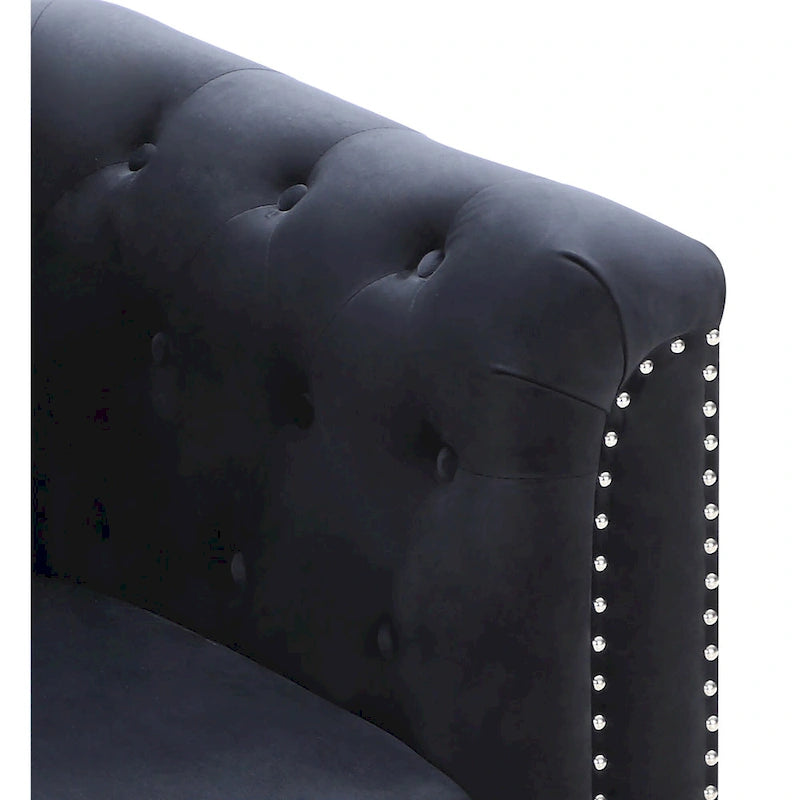 Sectionnel capitonné en velours de 83 po avec 2 coussins décoratifs – 83L x 58W x 31H