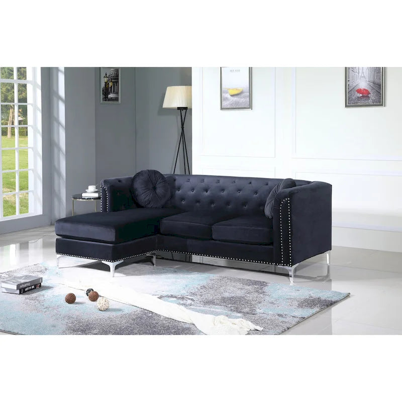 Sectionnel capitonné en velours de 83 po avec 2 coussins décoratifs – 83L x 58W x 31H
