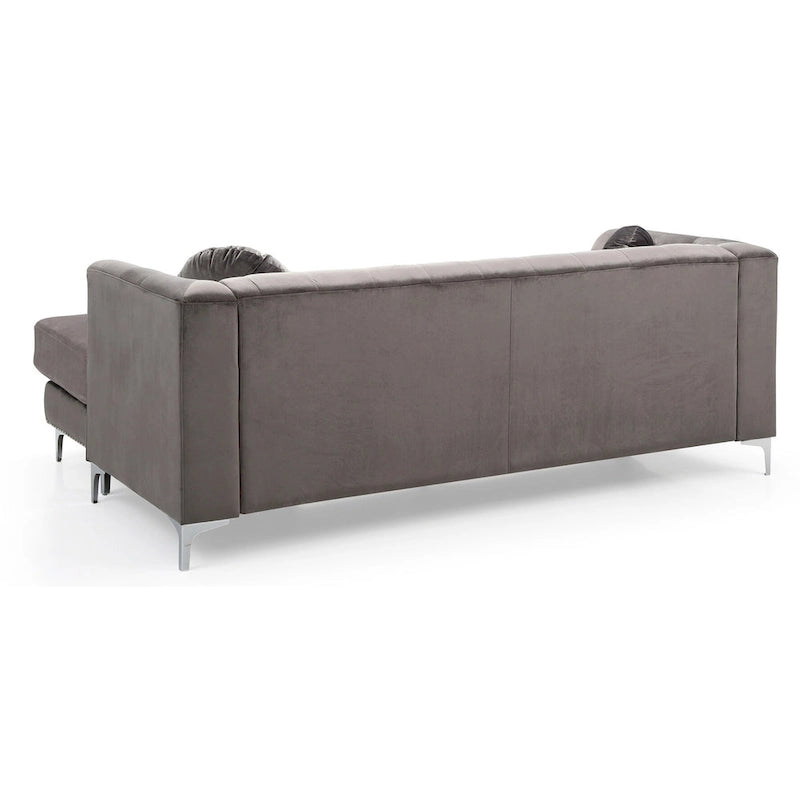 Sectionnel capitonné en velours de 83 po avec 2 coussins décoratifs – 83L x 58W x 31H