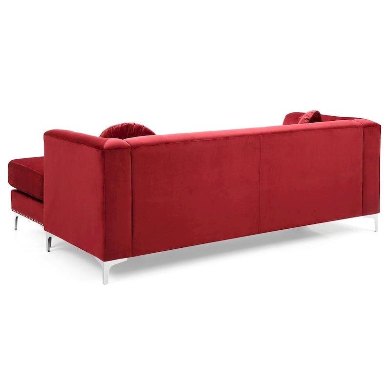 Sectionnel capitonné en velours de 83 po avec 2 coussins décoratifs – 83L x 58W x 31H