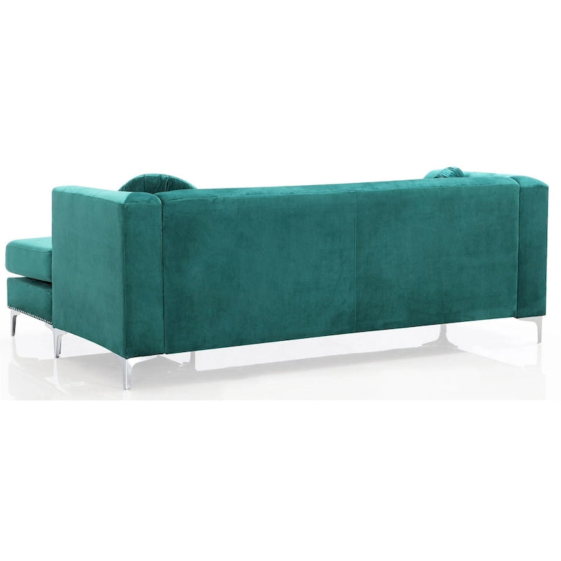 Sectionnel capitonné en velours de 83 po avec 2 coussins décoratifs – 83L x 58W x 31H