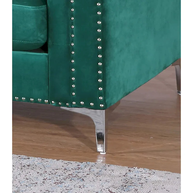 Sectionnel capitonné en velours de 83 po avec 2 coussins décoratifs – 83L x 58W x 31H