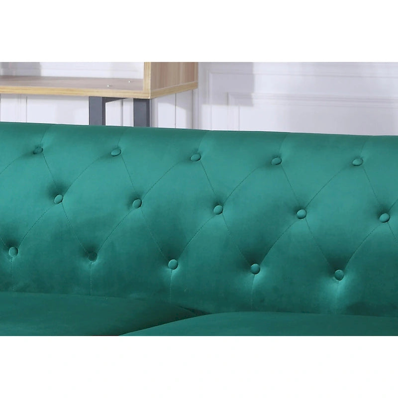 Sectionnel capitonné en velours de 83 po avec 2 coussins décoratifs – 83L x 58W x 31H