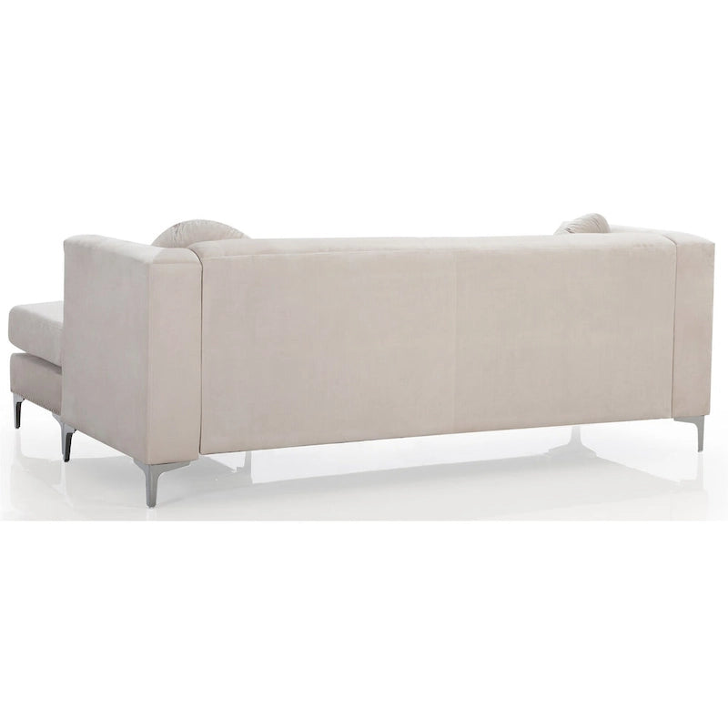 Sectionnel capitonné en velours de 83 po avec 2 coussins décoratifs – 83L x 58W x 31H